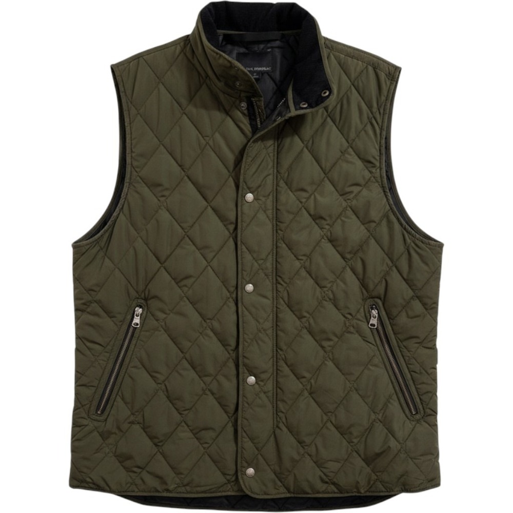 Banana Republic Quilted Vest Mens Large Tall Olive Green Corduroy Trim Puffer